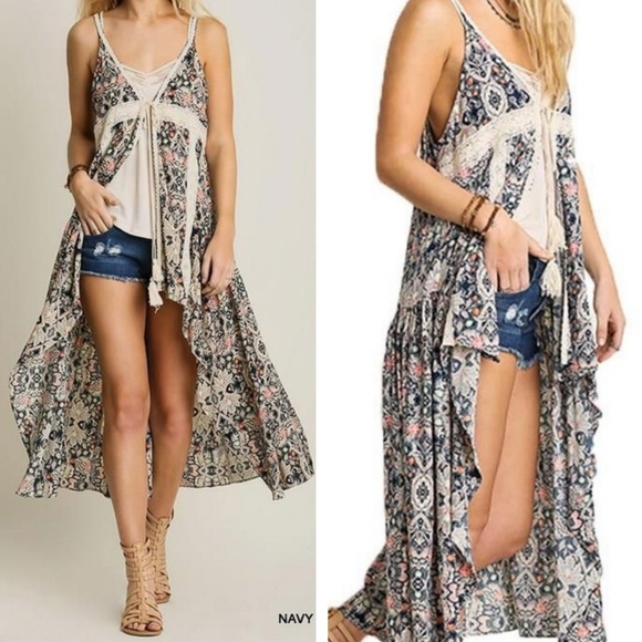 Umgee Tops - Umgee Gypsy Boho Hippie Paisley Lace Duster Vest